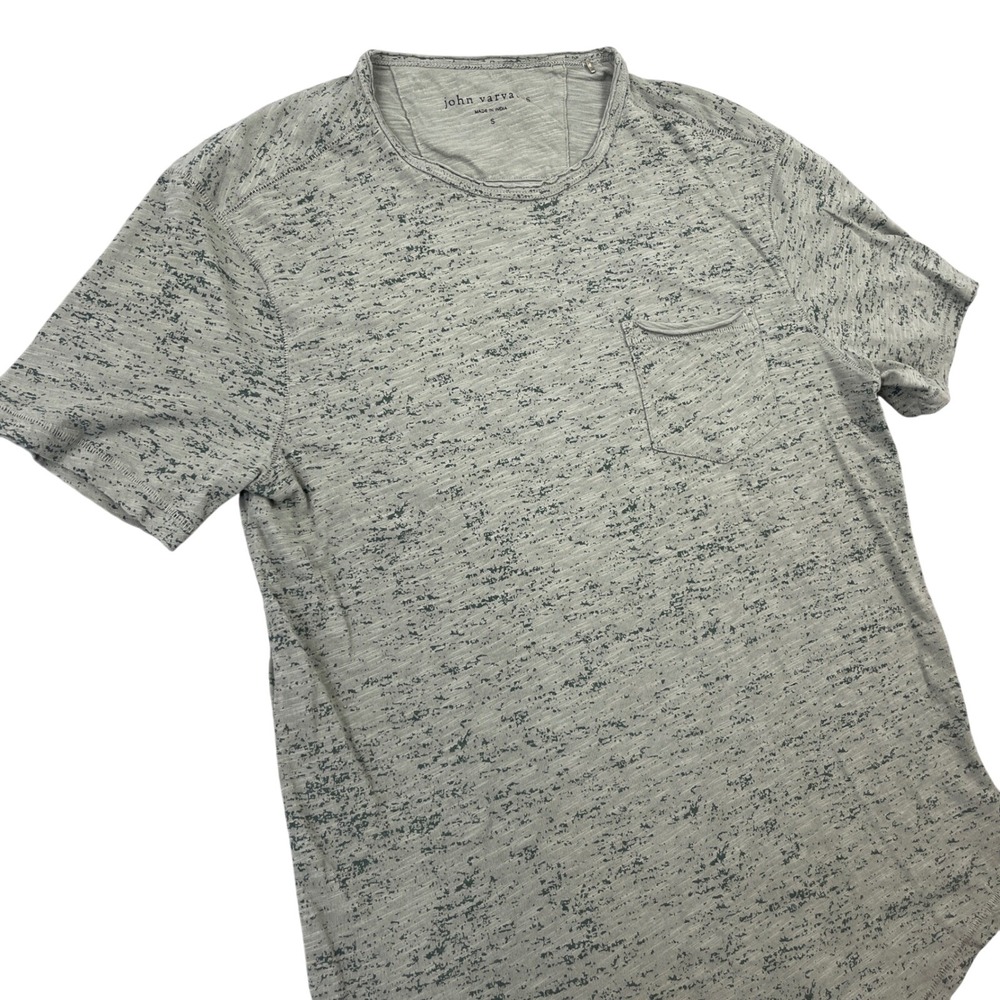 John Varvatos Cooper SS Crew Neck T-Shirt Mens Small Green Splatter Slub Cotton